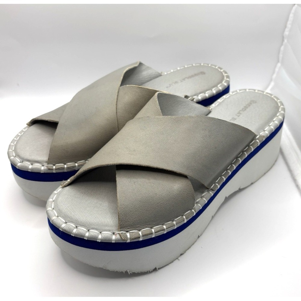 CHOCOLAT BLU Platform Leather Chunky Sandals Mules - Size 9-9.5 US/ 40 EU Gray